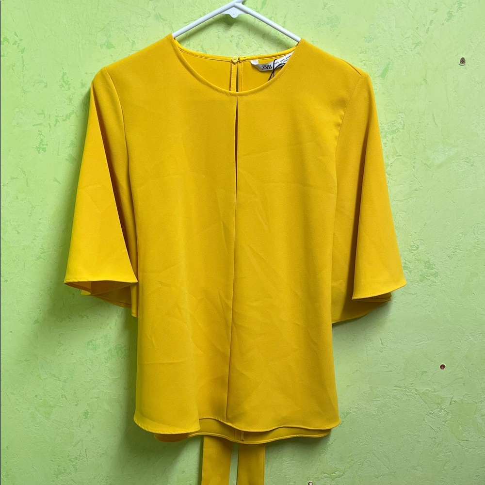 Zara Yellow Tie Back Blouse Top Shirt